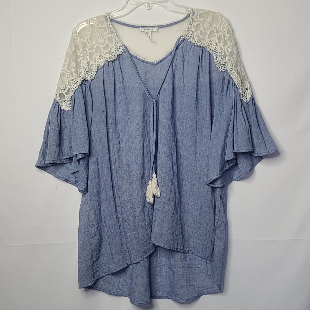 Soieblu vneck lace flare sleeve bohemian top sz S